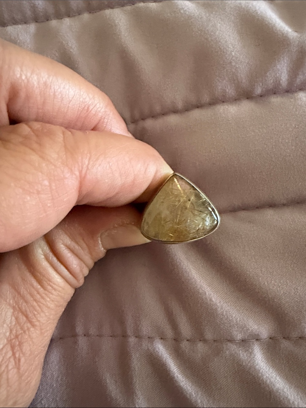 Gold-Tone Triangular Rutilated Quartz Ring - Women's Jewelry